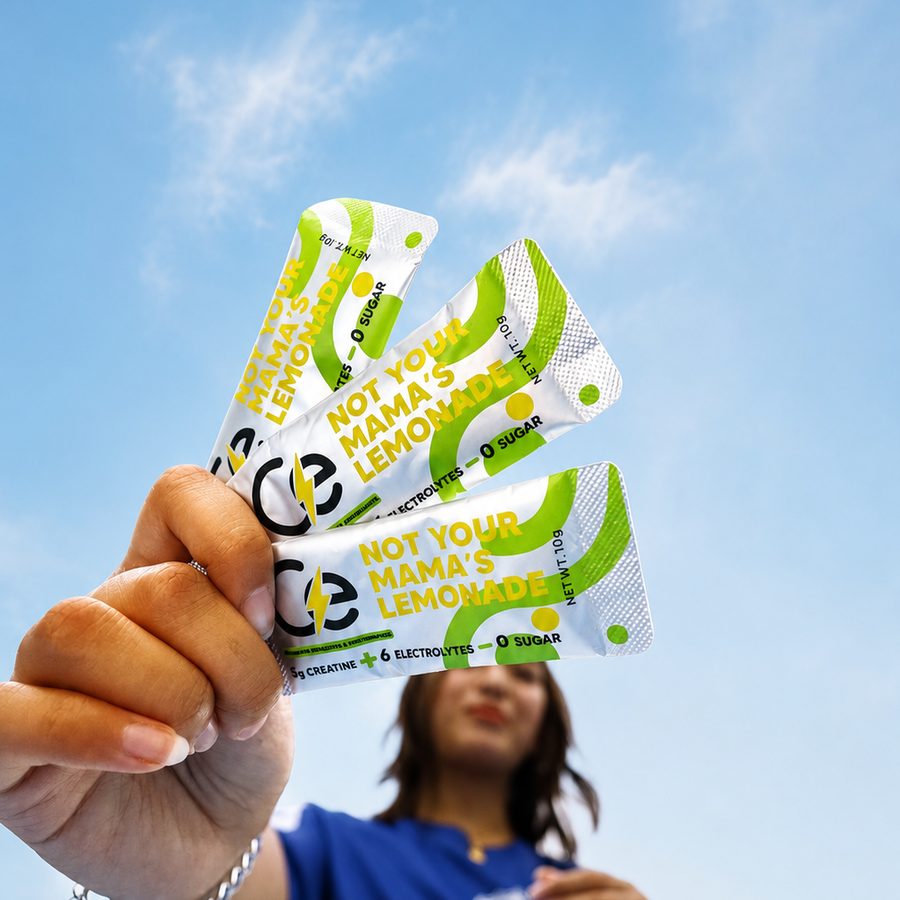 Athlete holding CE stick packs